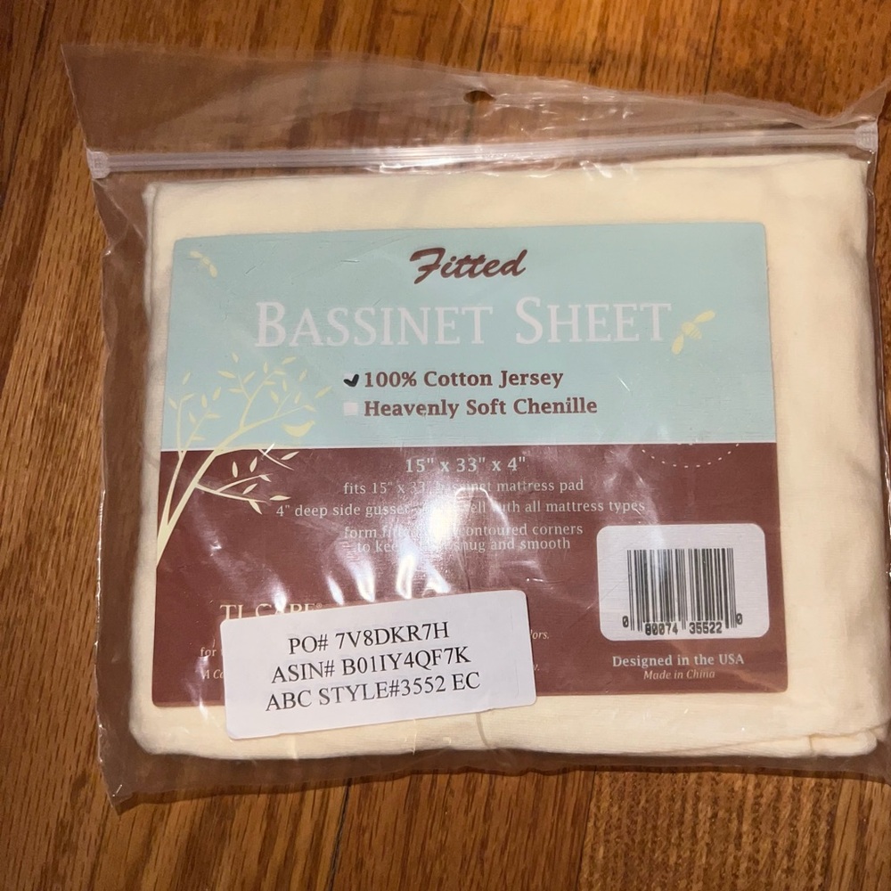 TL Care Fitted Bassinet Sheet Cream neutral 15” x 33” x 4” ecru ivory rectangle